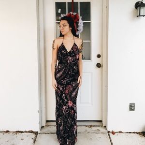 Vintage 80’s Pink and Black Beaded Prom Dress